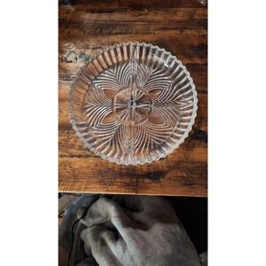 VINTAGE Pressed Glass 3-Section Divided Relish‎ Dish Starburst  CutPattern